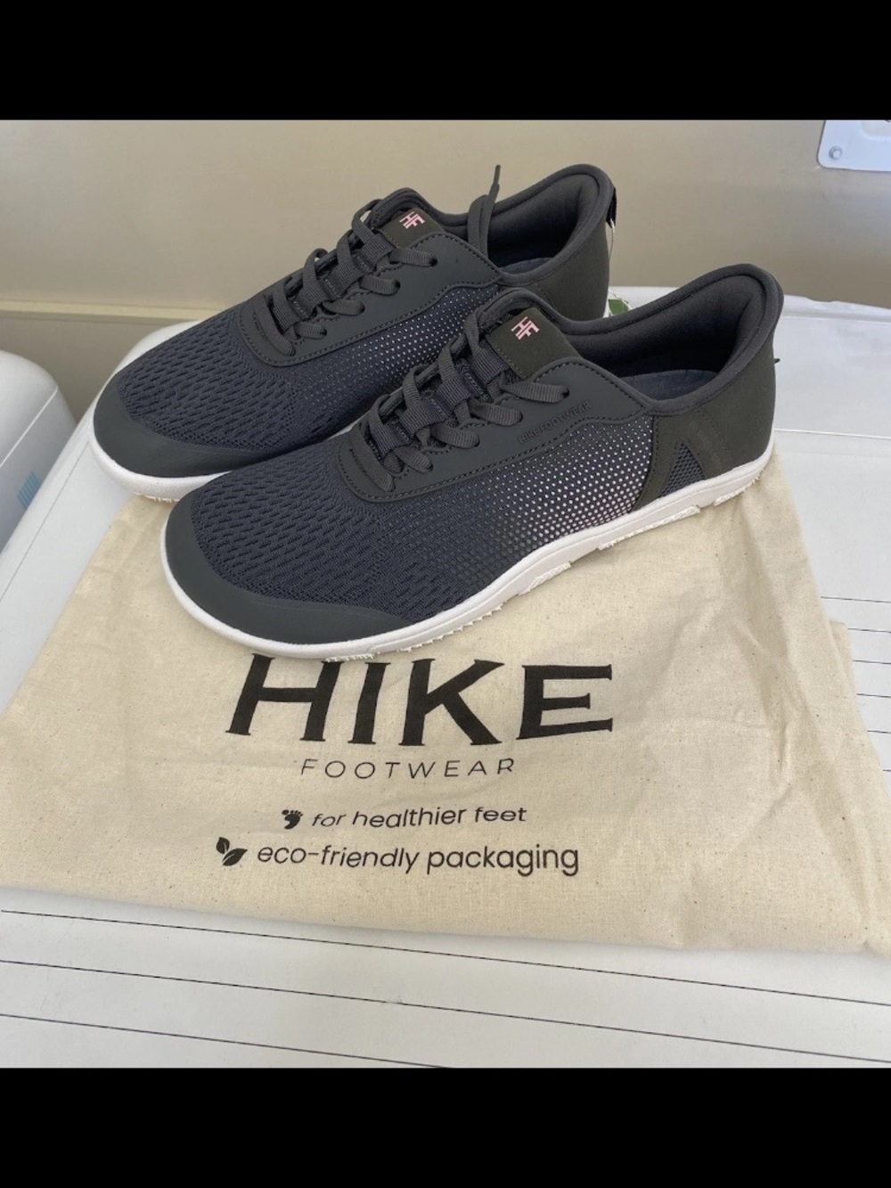 HIKE Women’s Athletic Stride Sneakers in Dark Gray with Pink Accent